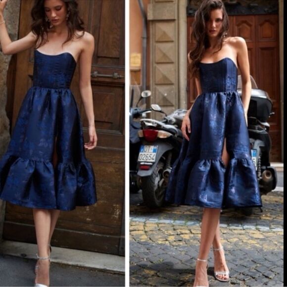 NEW V. Chapman Virginia Corset Strapless Midi Dress Navy Baroque Floral Size 2 - Picture 4 of 9